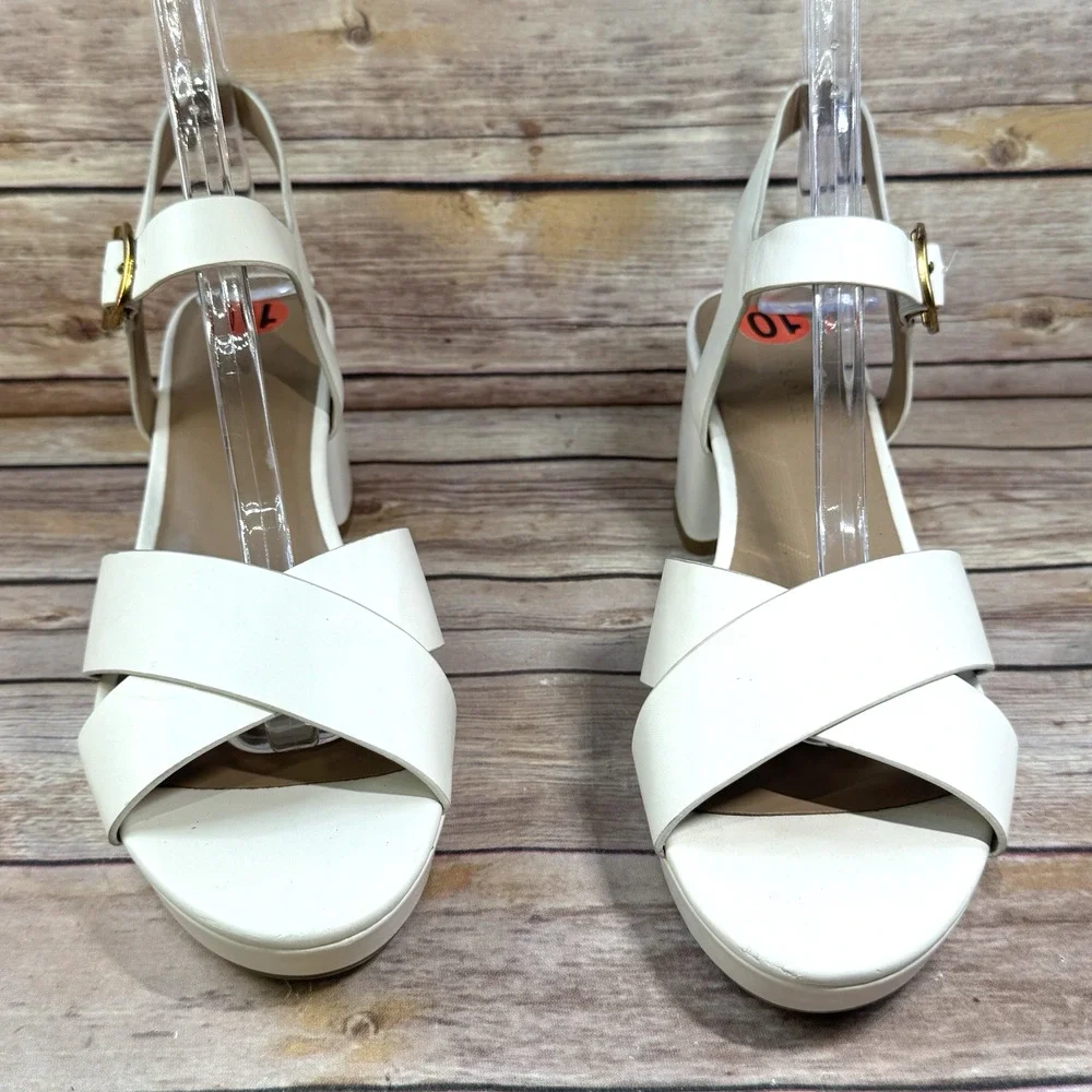 Aerosoles Womens New Creme Criss Cross Strap Chuky Heel Sandals 10